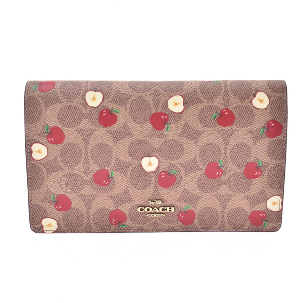 COACH Coach 2WAY Shoulder Wallet Apple Pattern Clutch Bag Beige/Red Ladies PVC/Leather Shoulder Bag Unused Ginzo