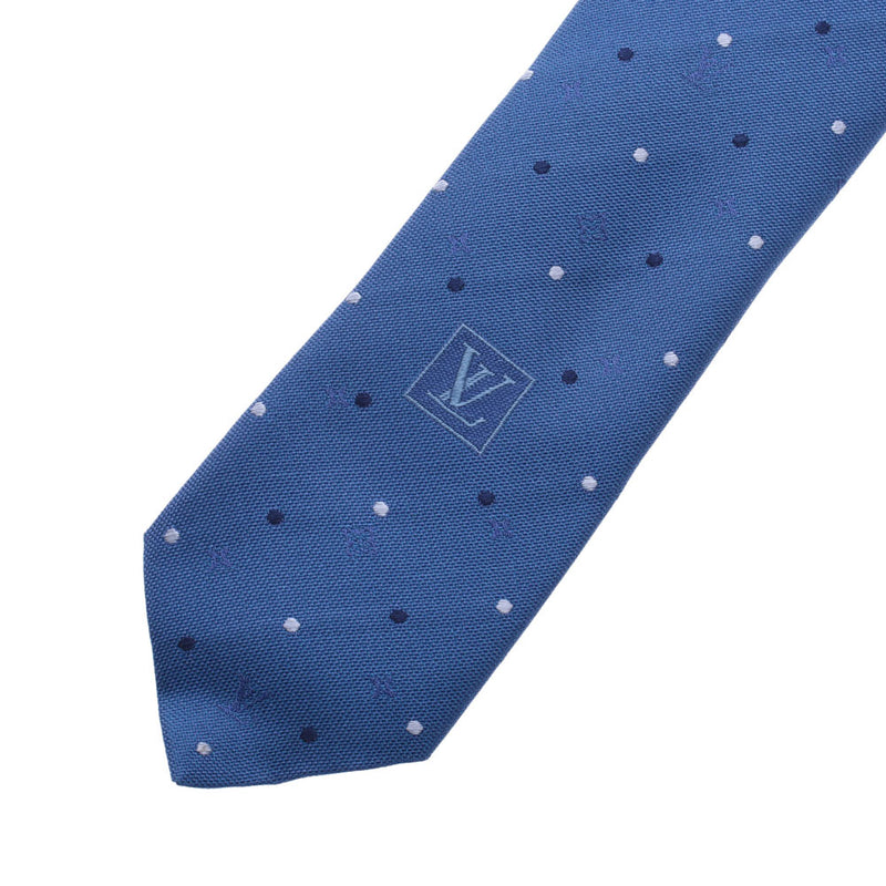 LOUIS VUITTON ルイヴィトン ドット モノグラムフラワー ロゴ 青 メンズ シルク100% ネクタイ 未使用 銀蔵