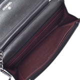 CHANEL Mattelasse Black Silver Hardware Ladies Lambskin Chain Wallet B Rank Used Ginzo