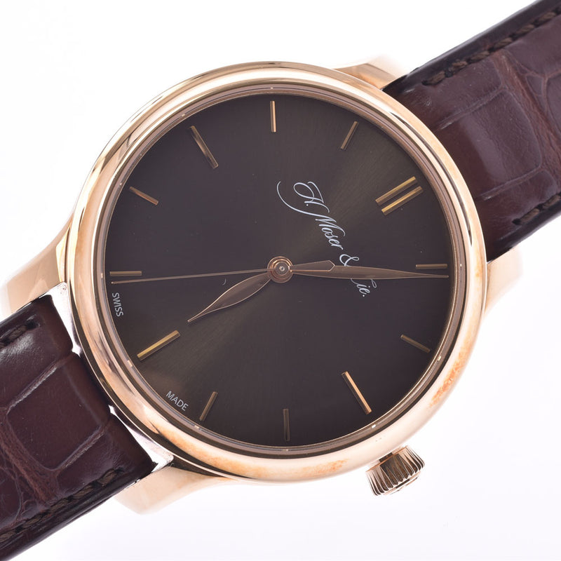 Other Hugo Moser H.Moser & Cie Enda Barre Center second 1343-0103 men's RG/ leather watch self-winding watch brown clockface A rank used silver storehouse