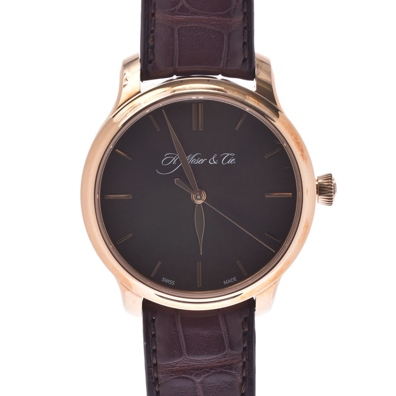 Other Hugo Moser H.Moser & Cie Enda Barre Center second 1343-0103 men's RG/ leather watch self-winding watch brown clockface A rank used silver storehouse