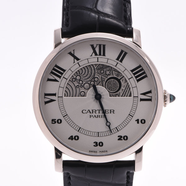 CARTIER Cartier Rotondo de Cartier Day & Night Retrograde W1550151 Men's WG/Leather Watch Manual winding Silver Dial A rank Used silver warehouse