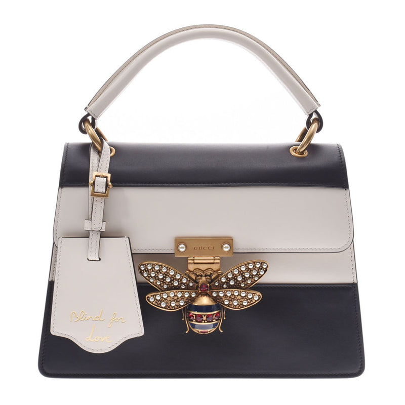 Gucci Queen Margaret Top Handle Bag White Black Gold Hardware