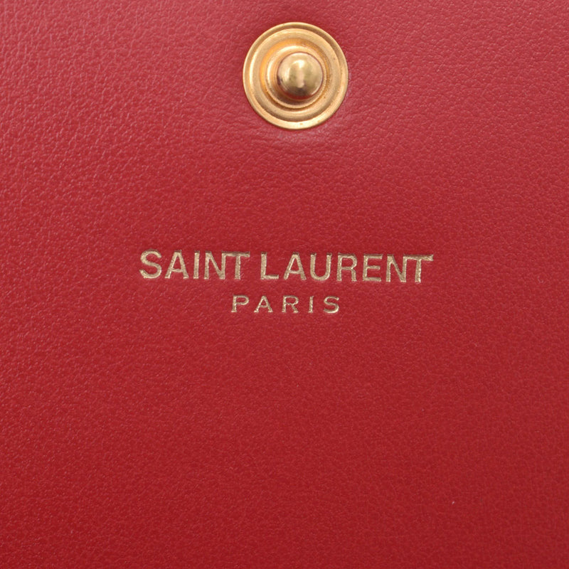 SAINT LAURENT サンローラン モノグラム ラゲージ フラップウォレット 赤 ゴールド金具 レディース 型押しカーフ 長財布 未使用 銀蔵