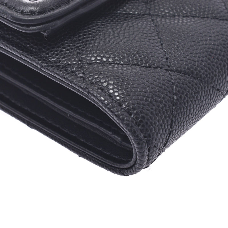 CHANEL CC Filigree Compact Wallet Black Gold Hardware Ladies Caviar Skin Tri-fold Wallet Unused Ginzo