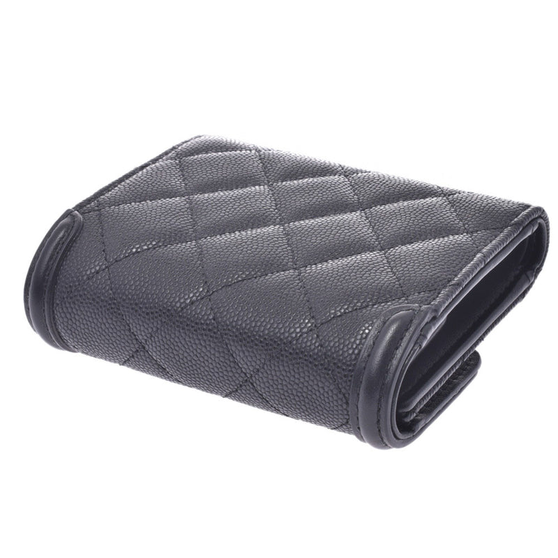 Chanel Classic Quilted Trifold Compact Wallet Black Caviar