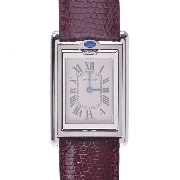 CARTIER Cartier Tank Basculand SM Men's SS/Leather Watch Quartz Silver Dial AB Rank Used Ginzo