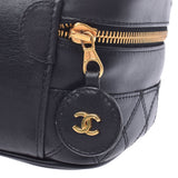 CHANEL Bicolole Horizontal Vanity Bag Black Gold Hardware Ladies Lambskin Handbag B Rank Used Ginzo