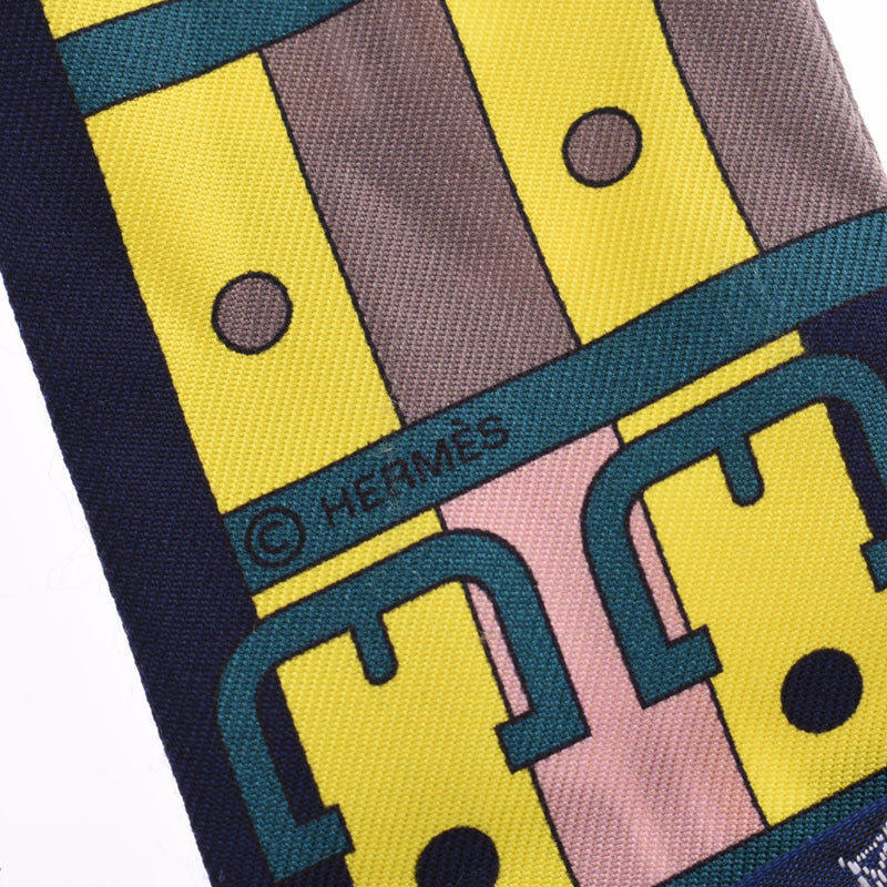 HERMES エルメスツイリーロカバール /Rocabar navy / graige system / yellow Lady's silk scarf A rank used silver storehouse