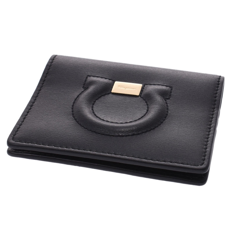 Salvatore Ferrario Ferragamo Gancini Black/Red Gold Metal Fittings Unisex Leather Card Case Unused Ginzo