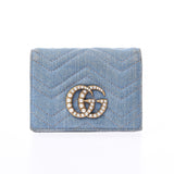 GUCCI Gucci GG Marmont compact wallet Blue 466492 Ladies denim, folding, two, wallet, wallet, B rank used, used silver.