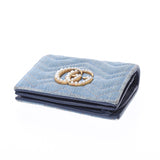 GUCCI Gucci GG Marmont compact wallet Blue 466492 Ladies denim, folding, two, wallet, wallet, B rank used, used silver.