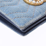 GUCCI Gucci GG Marmont compact wallet Blue 466492 Ladies denim, folding, two, wallet, wallet, B rank used, used silver.