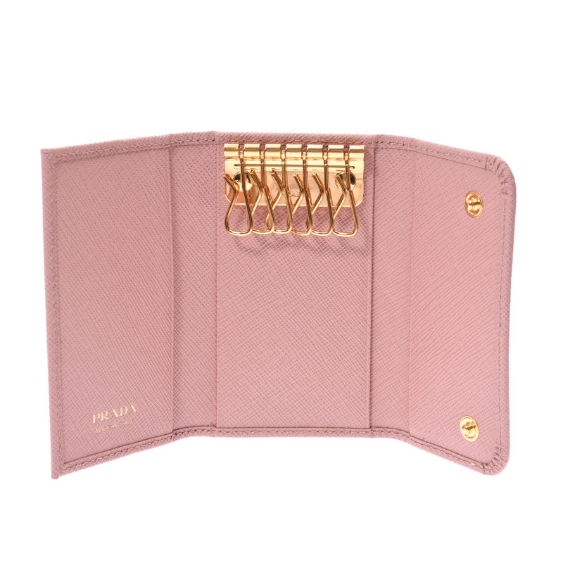 PRADA Prada 6 consecutive key case Pink gold metal fittings 1PG222 Ladies Saffiano key case Unused Ginzo