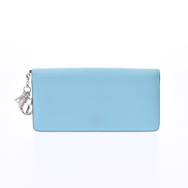 Christian Dior Light blue/Greyge women's leather wallet B rank used Ginzo