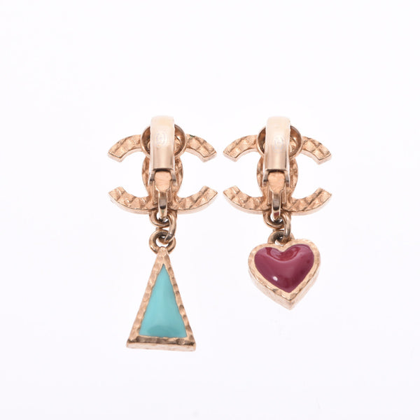CHANEL CHANEL Logo Heart Triangle 17 Years Gold/Green/Red Ladies GP Earrings A-Rank Used Ginzo