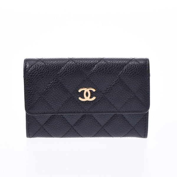CHANEL Chanel matelasse black gold metal fittings Lady's caviar skin coin case A rank used silver storehouse