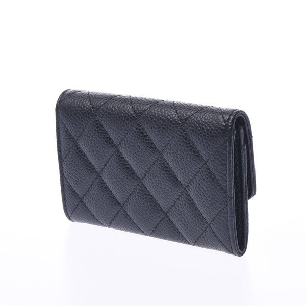 CHANEL Chanel matelasse black gold metal fittings Lady's caviar skin coin case A rank used silver storehouse