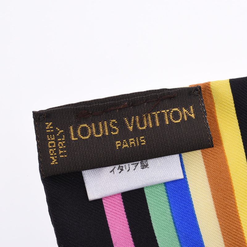 LOUIS VUIS VUITTON Louis Vuitton multi-color ribonscarf, black/multicolored M71992 Ladies' 100 %, 100 % scarf A-A-rank used silver storehouse.