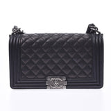 CHANEL シャネル ボーイシャネル チェーンショルダーバッグ 黒 シルバー金具 レディース キャビアスキン ショルダーバッグ Bランク 中古 銀蔵