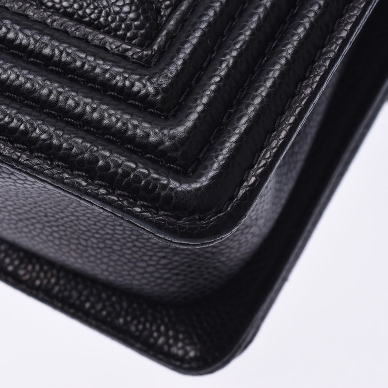 CHANEL シャネル ボーイシャネル チェーンショルダーバッグ 黒 シルバー金具 レディース キャビアスキン ショルダーバッグ Bランク 中古 銀蔵