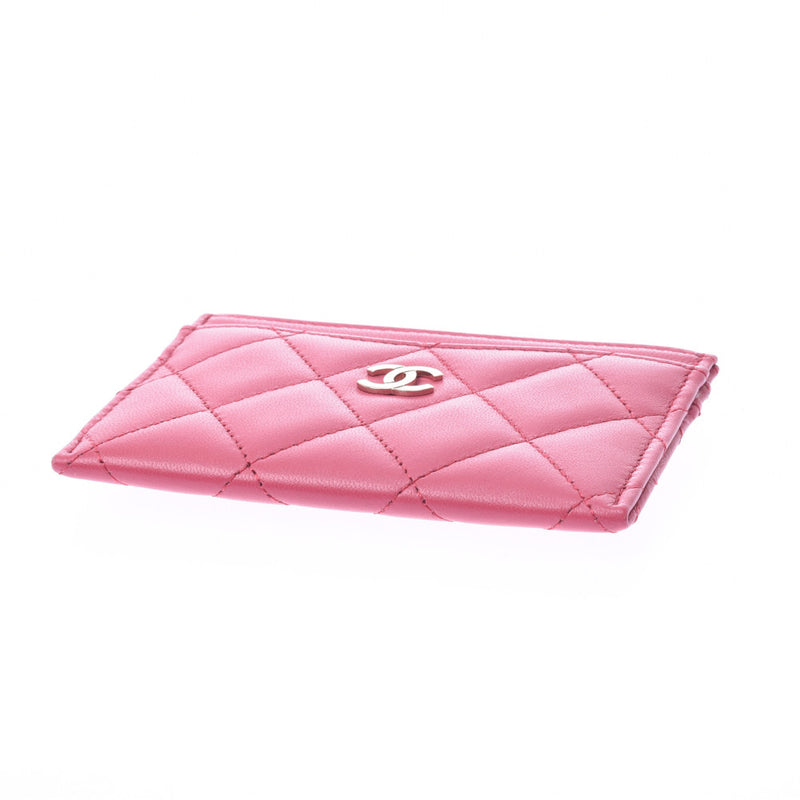 CHANEL Mattelasse Pass Case Pink Gold Hardware Ladies Lambskin Card Case AB Rank Used Ginzo
