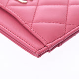 CHANEL Mattelasse Pass Case Pink Gold Hardware Ladies Lambskin Card Case AB Rank Used Ginzo