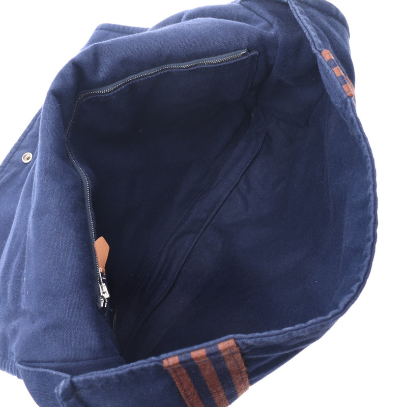 HERMES Hermes Basas MM Navy blue unisex canvas shoulder bag B rank used Ginzo