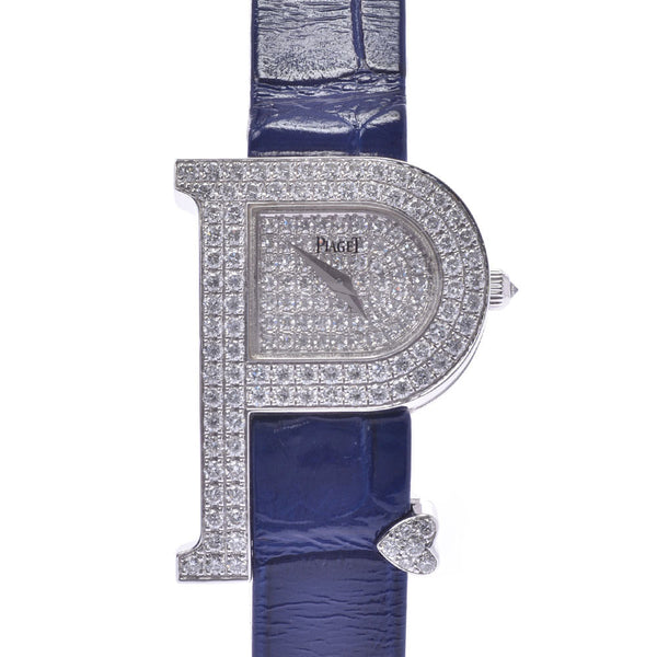 PIAGET Piaget P watch entire surface diamond Lady's WG/ leather watch quartz diamond clockface A rank used silver storehouse