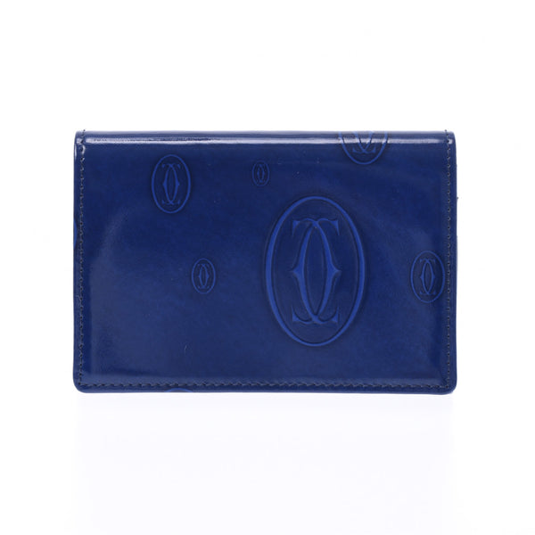 CARTIER Happy Birthday Business Card Holder Blue Unisex Leather Card Case A Rank Used Ginzo
