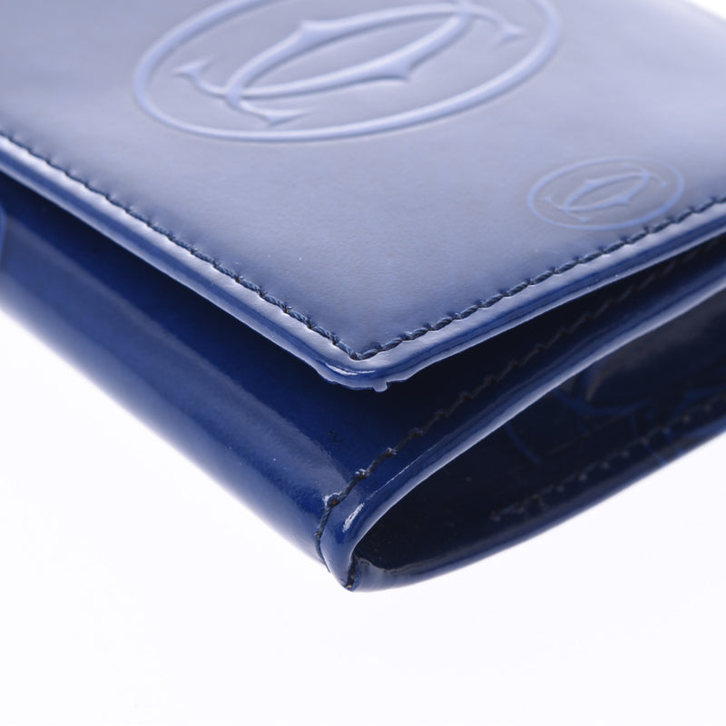 CARTIER Happy Birthday Business Card Holder Blue Unisex Leather Card Case A Rank Used Ginzo