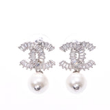 CHANEL 16 year model silver ladies faux pearl/rhinestone earrings AB rank used silver ware