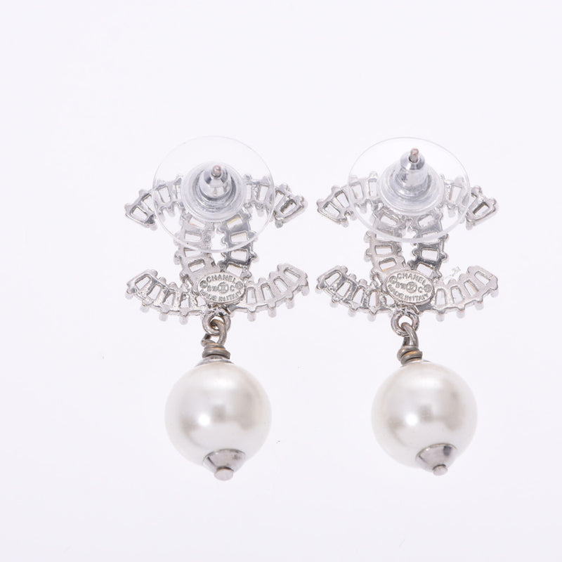 CHANEL 16 year model silver ladies faux pearl/rhinestone earrings AB rank used silver ware
