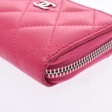 CHANEL Mattelasse coin purse pink silver metal fittings ladies lambskin coin case B rank used silver warehouse