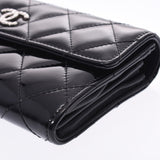 CHANEL Chanel matrasso brilliant black silver metal fittings ladies enamel long wallets B-rank second-hand silver