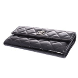 CHANEL Chanel matrasso brilliant black silver metal fittings ladies enamel long wallets B-rank second-hand silver