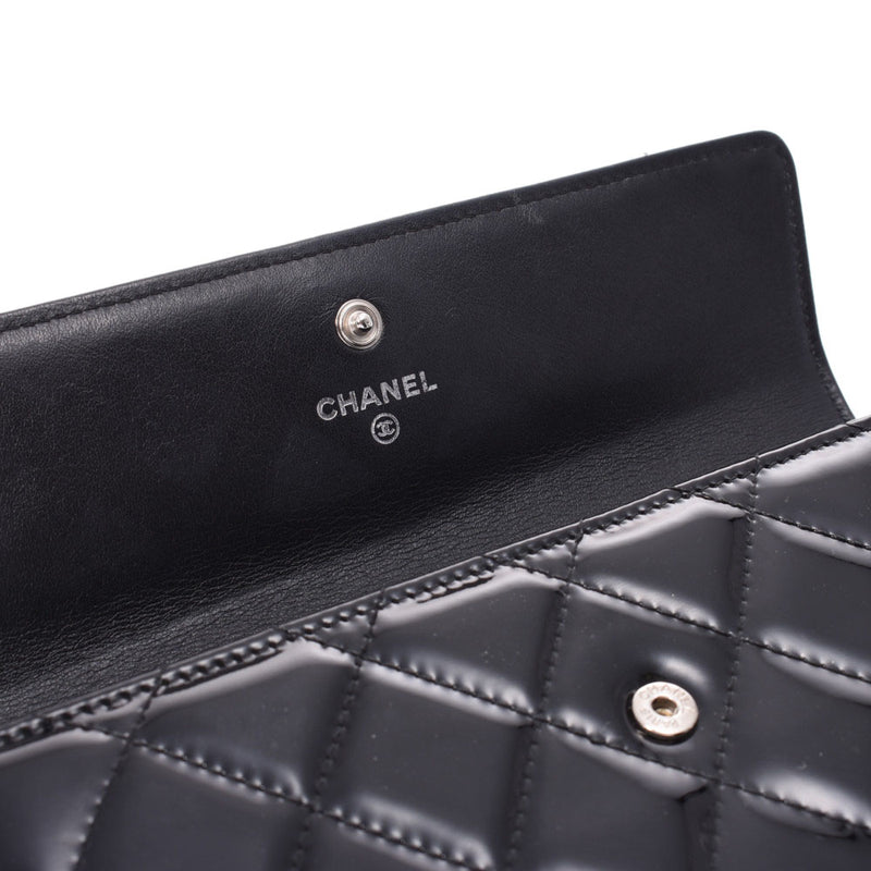 CHANEL Chanel matrasso brilliant black silver metal fittings ladies enamel long wallets B-rank second-hand silver