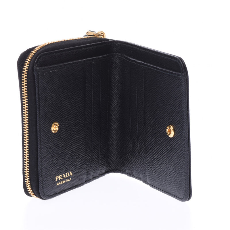 PRADA Prada black gold metal fittings ユニセックスサフィアーノ folio wallet A rank used silver storehouse