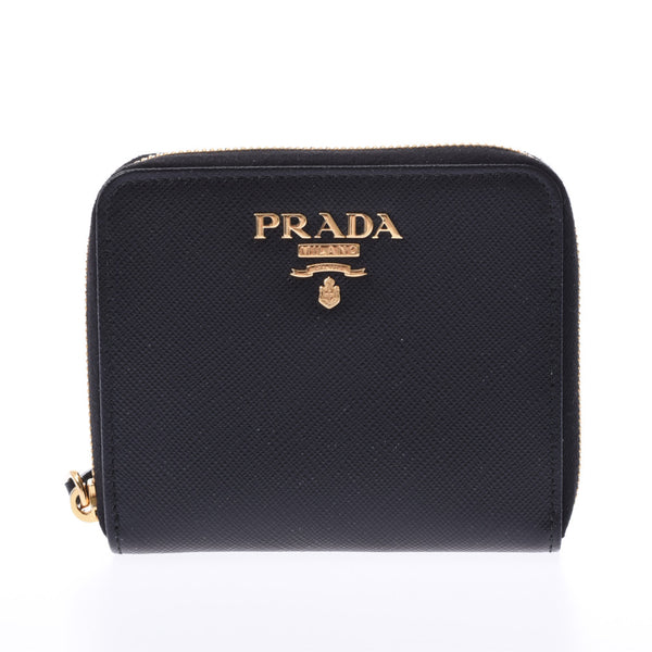 PRADA Prada black gold metal fittings ユニセックスサフィアーノ folio wallet A rank used silver storehouse
