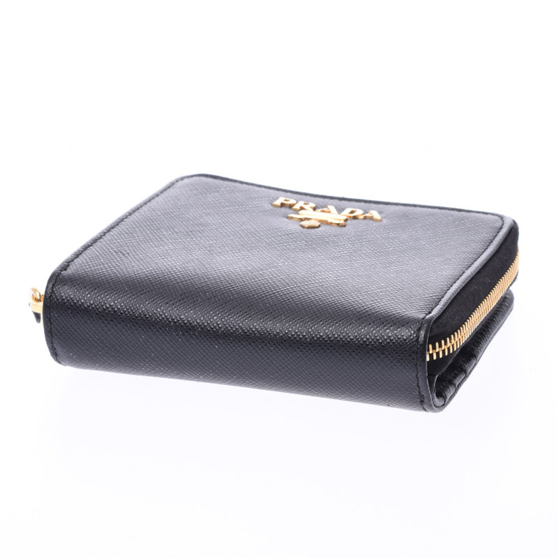 PRADA Prada black gold metal fittings ユニセックスサフィアーノ folio wallet A rank used silver storehouse