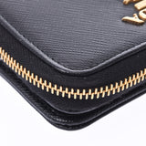 PRADA Prada black gold metal fittings ユニセックスサフィアーノ folio wallet A rank used silver storehouse