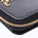 PRADA Prada black gold metal fittings ユニセックスサフィアーノ folio wallet A rank used silver storehouse