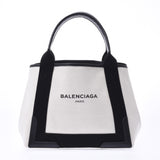 BALENCIAGA Navy Hippo S Natural/Black Ladies Canvas Calf Handbag AB Rank Used Ginzo
