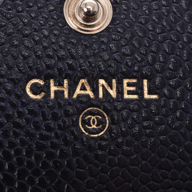 CHANEL Camellia Long Fold Wallet Black Ladies Caviar Skin Long Wallet A Rank Used Ginzo