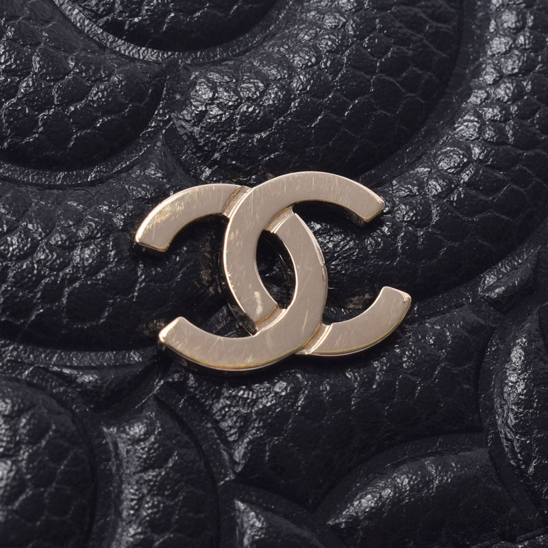 CHANEL Camellia Long Fold Wallet Black Ladies Caviar Skin Long Wallet A Rank Used Ginzo