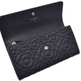 CHANEL Camellia Long Fold Wallet Black Ladies Caviar Skin Long Wallet A Rank Used Ginzo