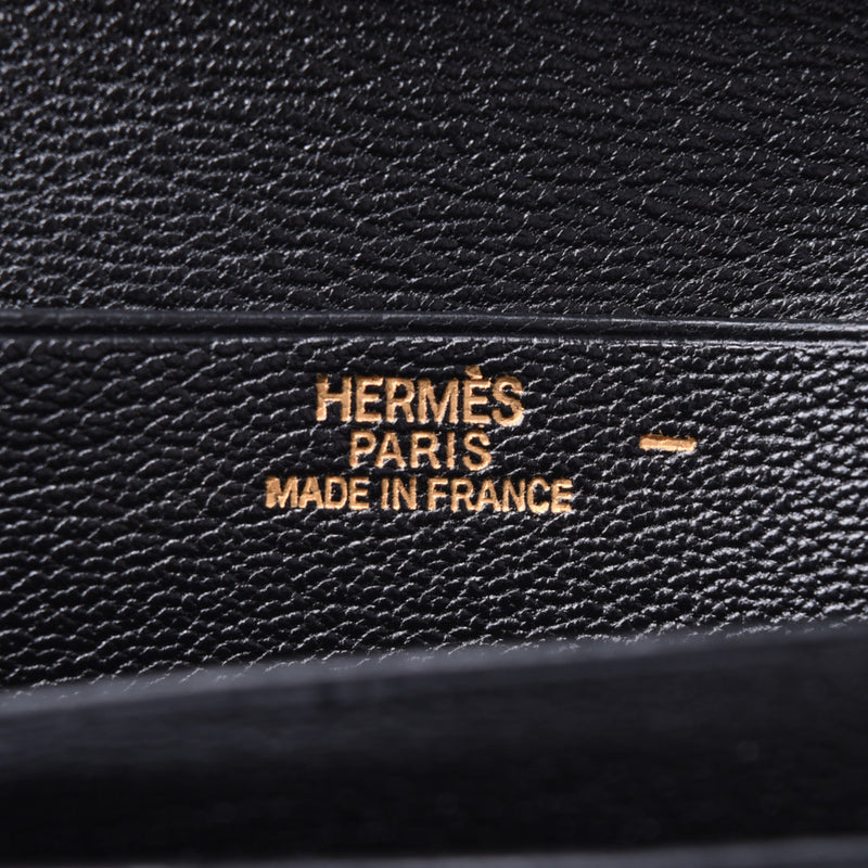 HERMES エルメス ベアンクラシック 二つ折り長財布 黒 ゴールド金具 □H刻印(2004年頃) ユニセックス リザード 長財布 Aランク 中古 銀蔵