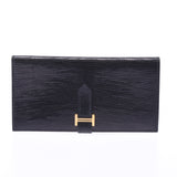 HERMES Hermes Bearn Classic Two-fold Long Wallet Black Gold Hardware □H Engraved (Around 2004) Unisex Lizard Long Wallet A Rank Used Ginzo