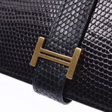 HERMES Hermes Bearn Classic Two-fold Long Wallet Black Gold Hardware □H Engraved (Around 2004) Unisex Lizard Long Wallet A Rank Used Ginzo