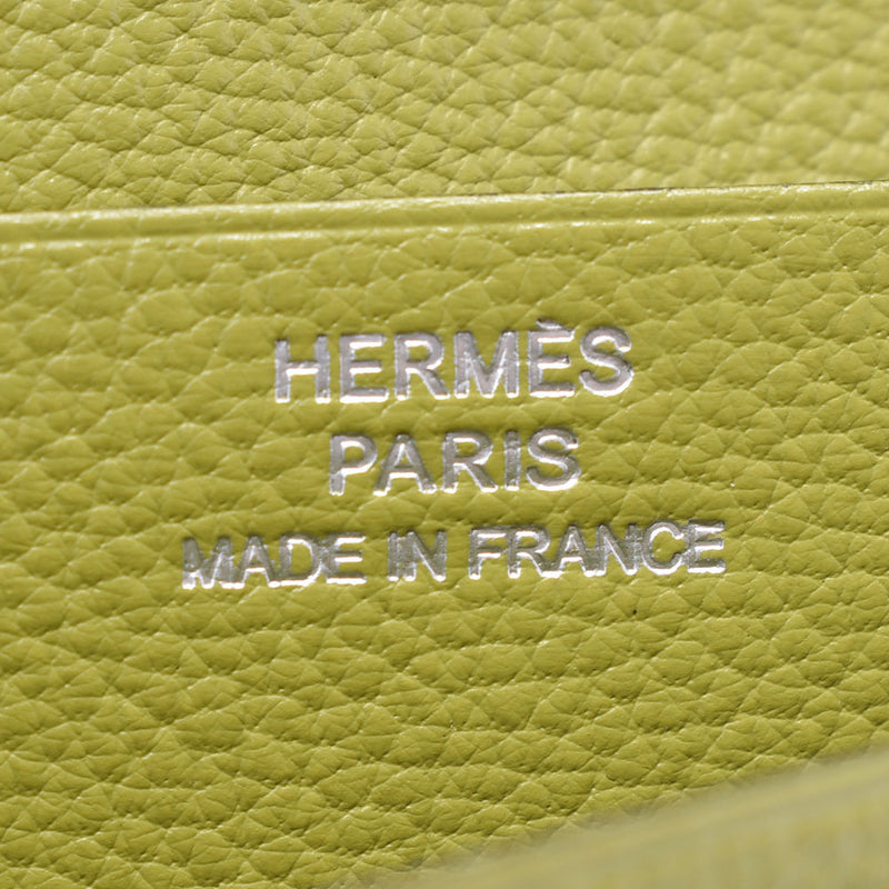 HERMES Hermes béan classic two long wallet anise green silver metal 金具 J engraved (circa 2006) unisex ostrich long wallet AB rank second-hand silver